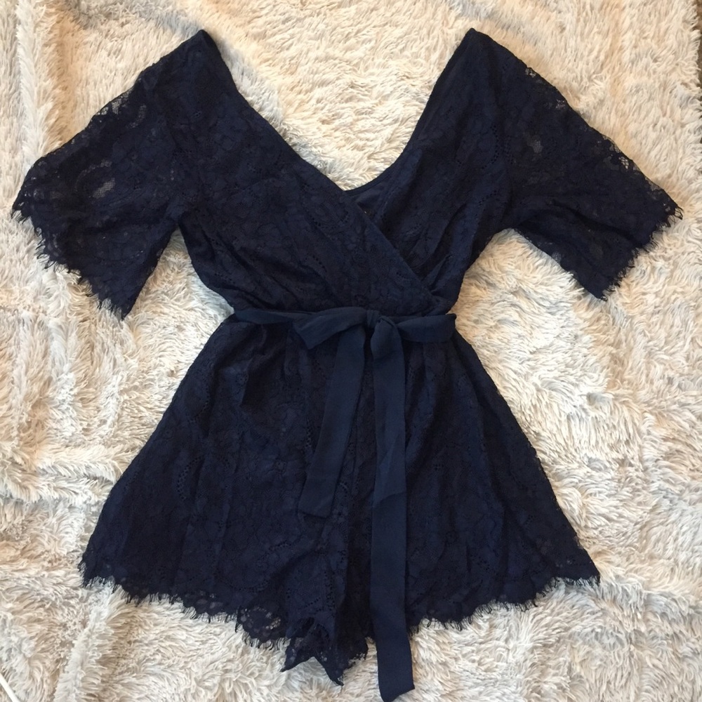 Navy Blue Lace Romper